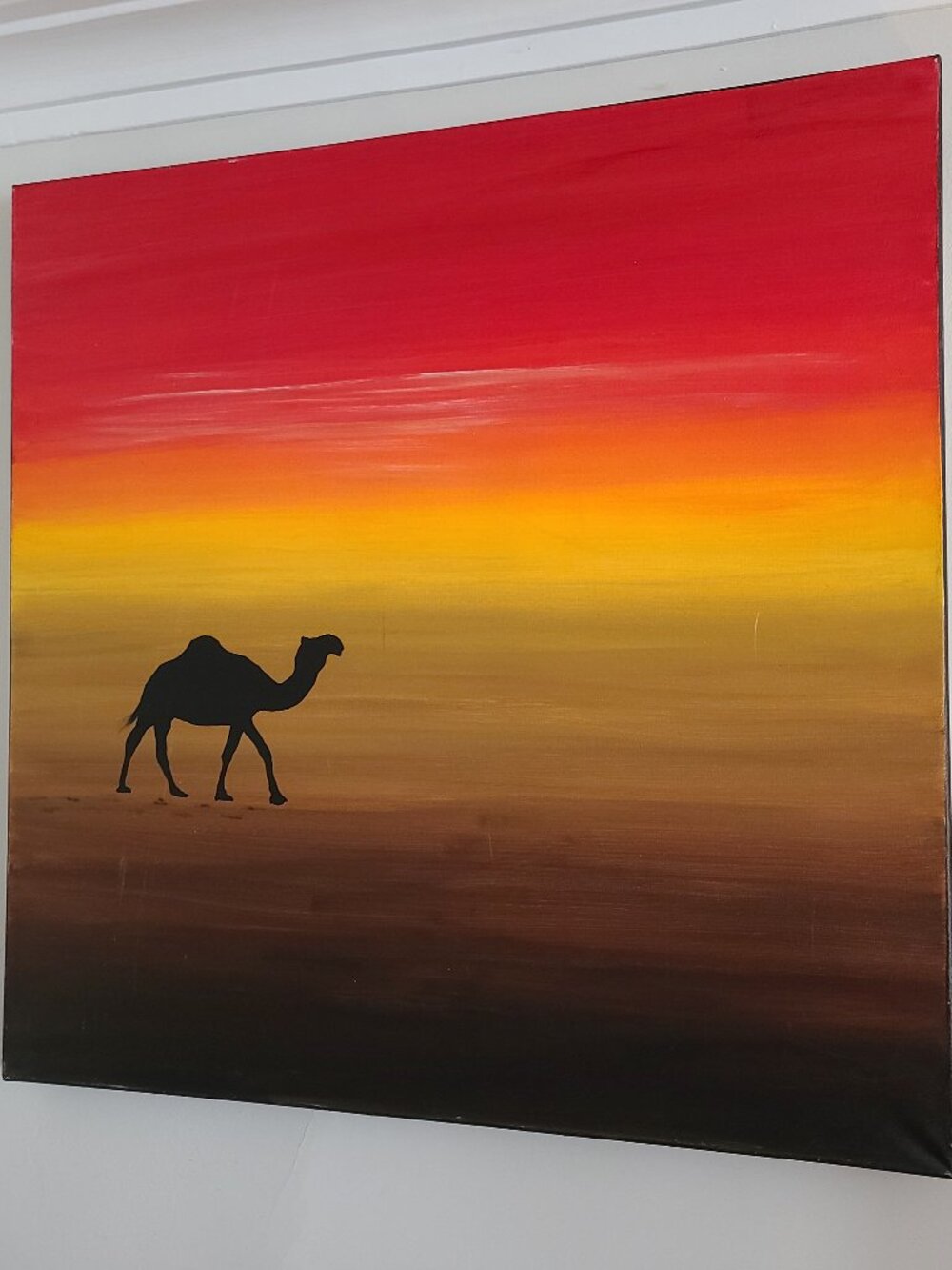 Original Hand-Painted Desert Sunset Camel Acrylic Canvas Painting - 80x80cm